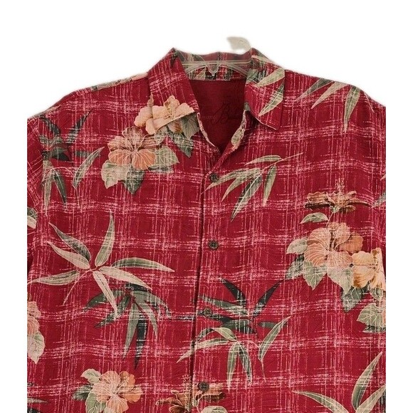 Tommy Bahama Shirt Mens Medium Red Silk Hawaiian Aloha Floral Tropical Camp - Picture 3 of 13